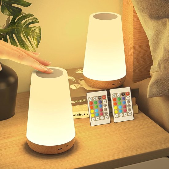 Dimbare Nachtlampjes set van 2 - LED Tafellamp met USB Oplaadbare Batterij en Afstandsbediening - 13 Kleuren en 3 Lichtmodi voor Kinderen