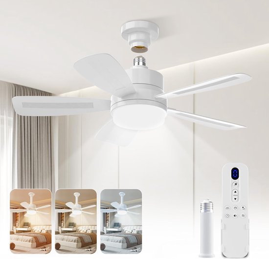 Dimbare Plafondventilator met Verlichting en Afstandsbediening voor Slaapkamer en Woonkamer