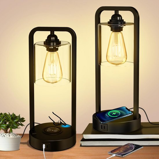 Dimbare Touch Nachtlamp met Draadloos Opladen, USB-C en Stopcontact