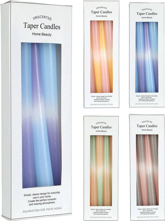 Dinerkaars pastel gradient kleuren set van 4 stuks asorti kaarsen. van Merkloos