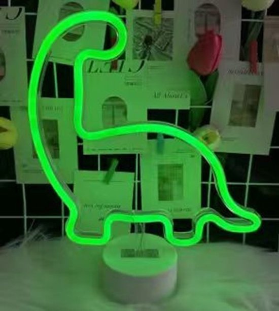 Dino Lamp - Neon LED nachtlamp Dinosaurus – Groen – USB & Batterij – Decoratieve Kinderkamer Lamp – 28,5 x 24,5 cm
