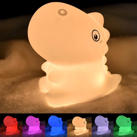 Dino Nachtlampje voor Kinderen - Oplaadbaar, Aanraakgevoelig met 7 Kleuren - Veilige Bedlamp voor Jongens en Meisjes