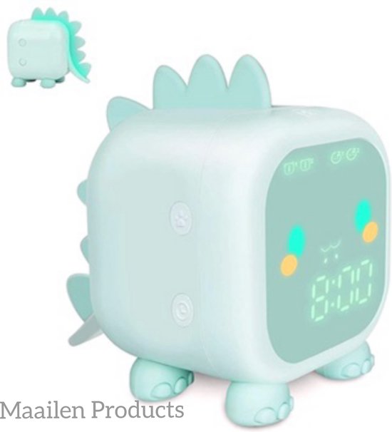 Dino Slaaptrainer - Kinderwekker - Dino - Nachtlampje - Inclusief handleiding - USB-oplaadbaar - Draadloos - Groen van Merkloos