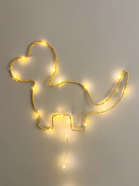 Dinolampje - Dino lampje - Dino lamp - Metaal - Ledverlichting - Nachtlampje - Babykamer - Kinderkamer - Goud - 40cm van Merkloos