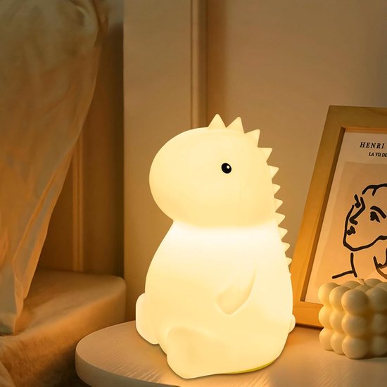 Dinosaurs nachtlampje voor kinderen, siliconen lamp met warm licht, dimbaar, progressief en 7 kleuren licht, USB oplaadbaar aanraak-nachtlampje, draagbaar nachtlampje voor kinderen [Energieklasse A]