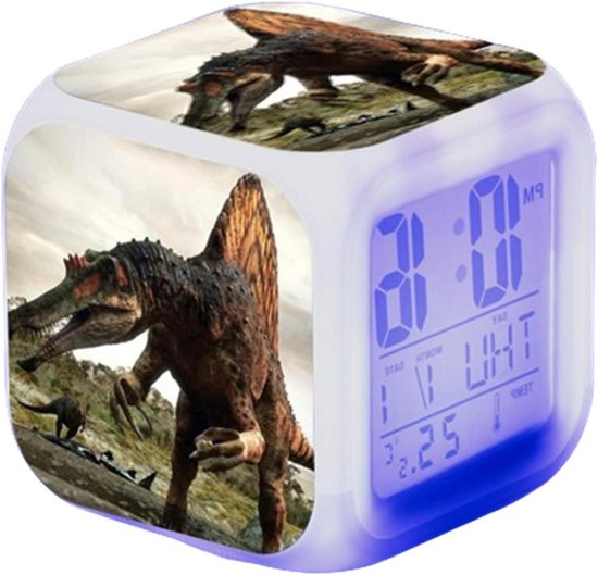 Dinosaurus Alarmklok - Kinderwekker Nachtlampje - Wakker Worden - LED Kleurenlicht - 80 x 80 mm - Wit