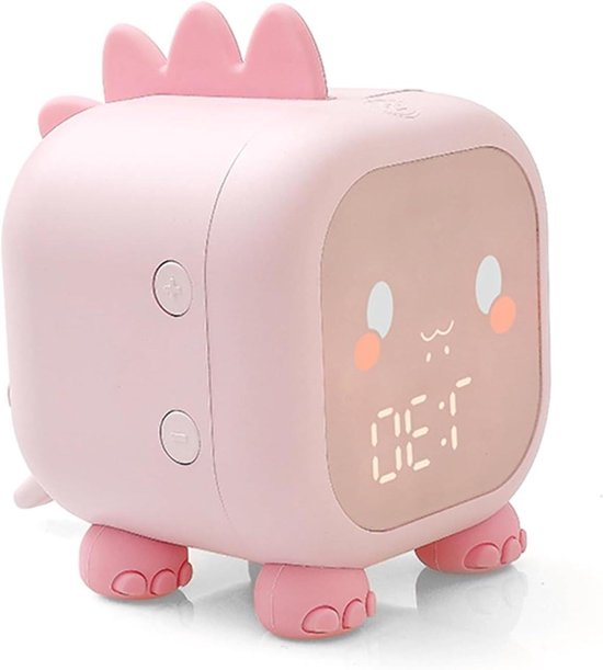 Dinosaurus Alarmklok - Nachtlampje Kinderen - Wakker Worden - Zonsopgang Simulatie - 11.6 cm - Roze