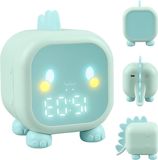 Dinosaurus digitale kinderwekker met nachtlampje, timer en slaaptrainer 6 groene beltonenIk heb het merk "Kinderwekker" verwijderd uit de titel, omdat het al duidelijk wordt dat het om een kinderwekker gaat. van Merkloos
