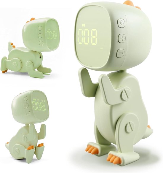 Dinosaurus digitale kinderwekker voor jongens en meisjes - met licht, 6 wekmuziek, snooze en instelbare helderheid/volume van Merkloos