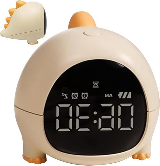 Dinosaurus Digitale Klok - Kinderwekker Nachtlampje - Tijd Leren Lezen - Creatief LED-display - 10 cm Breed - Geel