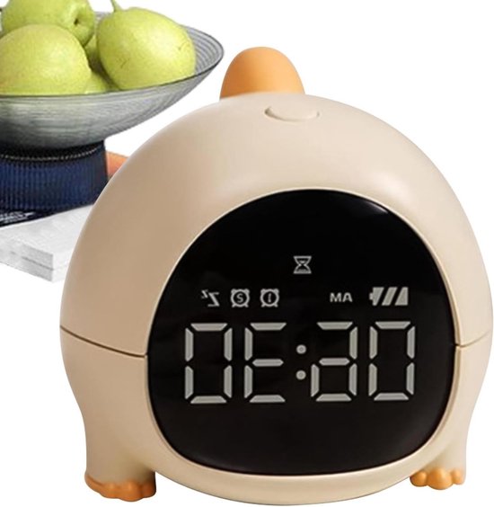 Dinosaurus Kinderwekker - Slaaptrainer Klok - Kinderkamer Decoratie - Zacht Wake-up Licht - 10.2 cm - Geel