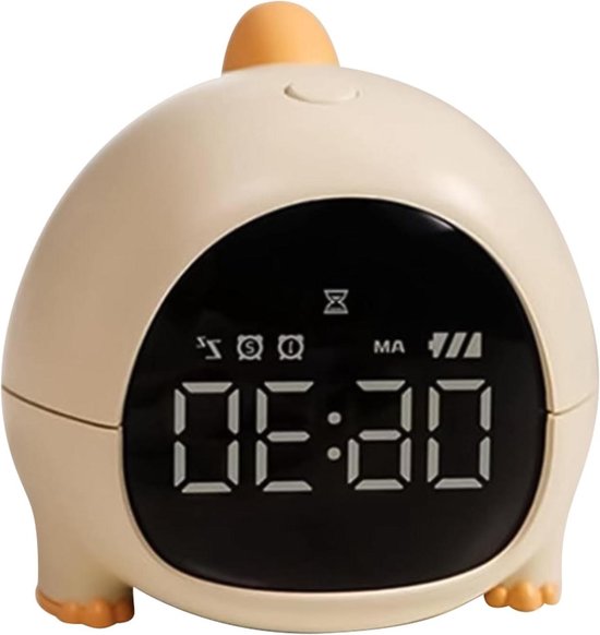 Dinosaurus Klok - Kinderwekker Bureauklok - Kinderkamer Decoratie - USB Oplaadbaar Nachtlampje - 99 cm Breed - Geel
