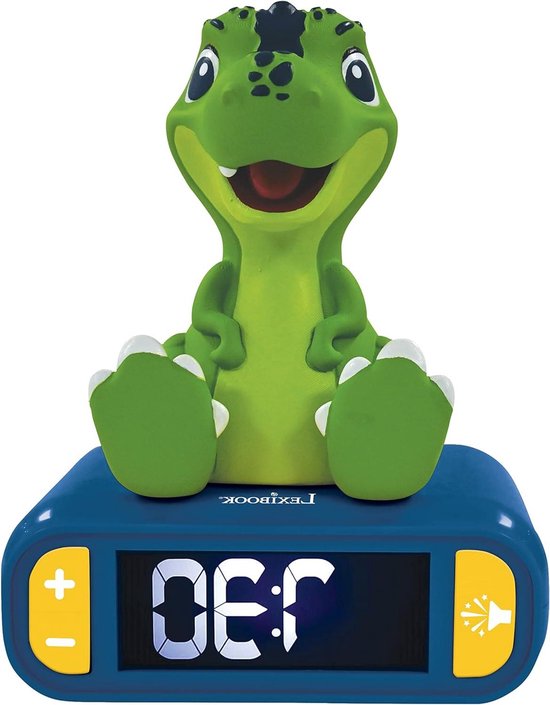 Dinosaurus Nachtlamp - Wekker Kinderen - Rustig Wakker Worden - Dino Geluiden - 18 cm Hoog - Blauw Groen