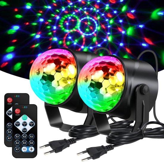 Discolamp LED Discobal, 2 Stuks Discolicht Podium Verlichting, DJ Feestverlichting met Afstandsbediening, Muziekgestuurd, 360 Graden Draaibaar, Geschikt voor Verjaardag/Feest/Kinderen/Club [Energieklasse A+++] van Merkloos