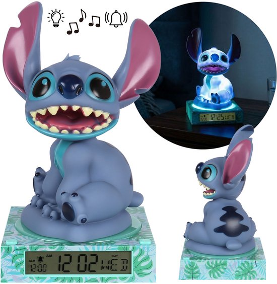 DISNEY Stitch Nachtlampje, 3D met wekker en kalender, verlicht figuurtje, licht, geluid van Merkloos