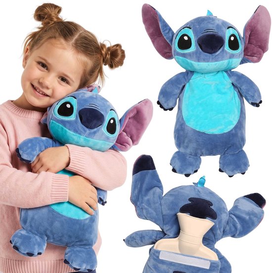 DISNEY Stitch Rubberen kruik met ZACHTE pluche hoes, GROOT! waterwarmer in hoes, Knuffel 750 ml