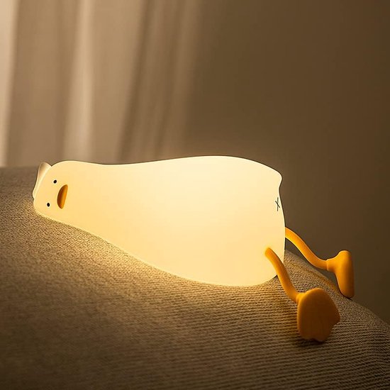DiverseGoods Siliconen Nachtlampje Kinderen, Eend Led Bedlampje USB-Oplaad en Timingfunctie 1200 mAh Kawaii Nachtlampje met Aanraakschakelaar en Helderheidsaanpassing 3 Niveaus Houder voor Mobiele Telefoon van DiverseGoods