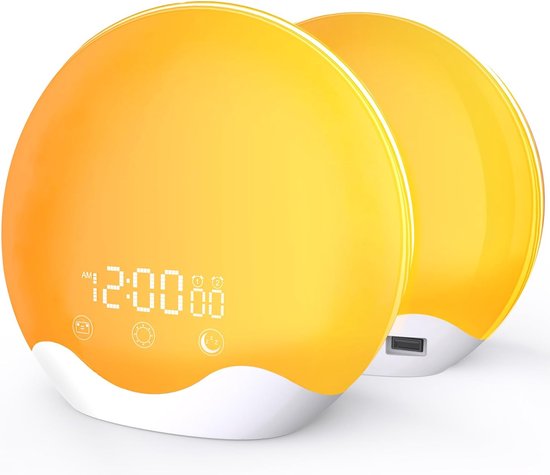 DiverseGoods Wake-Up Light - Lichtwekker met Zonsopgangsimulatie, Aanraakscherm, 20 Helderheidsniveaus, 12 Kleurmodi, 5 Natuurgeluiden, FM-radio en LED-bedlampje voor Volwassenen en Kinderen van Merkloos