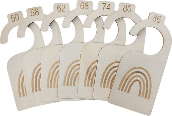 DIVERZA Kastverdeler - Kledinghangers - Maatverdelers Voor Babykleding - Maathangers - Maat 50 t/m 86 - 7 stuks - Hout