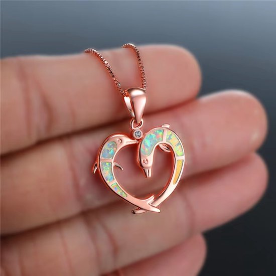 Dolfijn hart Ketting voor Dames - Boho Opal Look Sieraad - Romantische Mode Ketting - Cadeau voor Dames en Meisjes - Geschikt voor Feesten, Bruiloften en Dagelijks Gebruik - Goud van JUWELUM