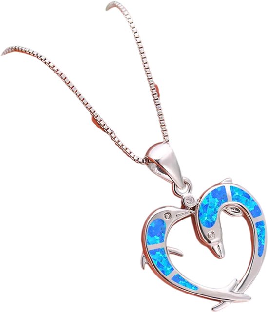 Dolfijn hart Ketting voor Dames – Boho Opal Look Sieraad – Romantische Mode Ketting – Cadeau voor Dames en Meisjes – Geschikt voor Feesten, Bruiloften en Dagelijks Gebruik - Zilver van Merkloos
