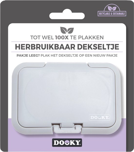 Dooky Herbruikbare Deksel voor vochtige doekjes - Universeel Dekseltje tegen Uitdrogen - Grijs - Past op Alle Pakken Doekjes