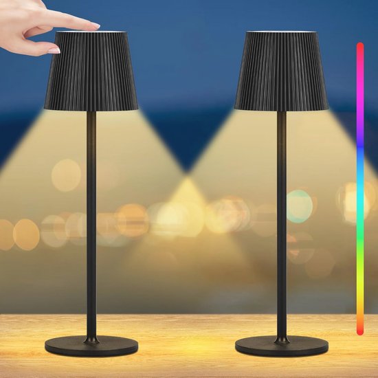 Draadloos Dimbaar RGB Nachtlampje - 2 Stuks - Moderne Tafellampen voor Slaapkamer, Woonkamer en Kantoor van Glixker