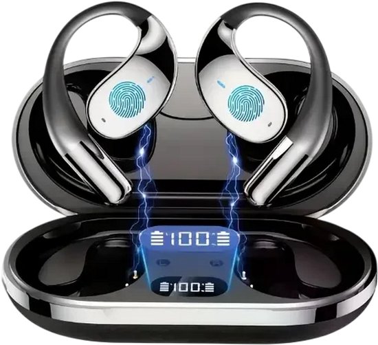 Draadloze Bluetooth Oordopjes met AI Vertaling – 6.1 TWS Oortjes, 154 Talen, Open-Ear, ENC Ruisonderdrukking, HiFi Stereo, Opnamefunctie, Geschikt voor iPhone, Android, PC & Windows - Zwart