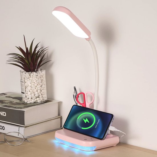 Draadloze Bureaulamp voor Kinderen - Oplaadbare LED Lamp met USB-Oplaadpoort, Pennenhouder en Telefoonhouder - 4 Modi