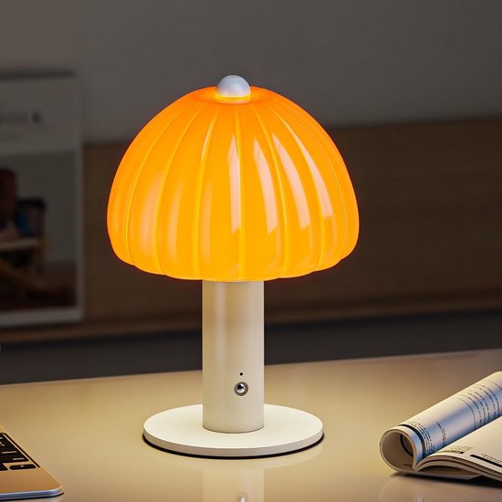 Draadloze Dimbare Nachttafel Lamp - 3-Kleur Pompoenlamp voor Slaapkamer en Woonkamer