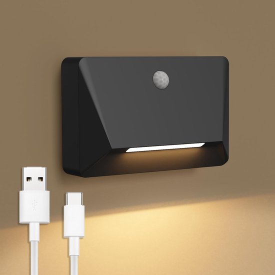 Draadloze LED Nachtlamp met Bewegingsmelder - Oplaadbare Wandlamp voor Trap, Hal, en Slaapkamer