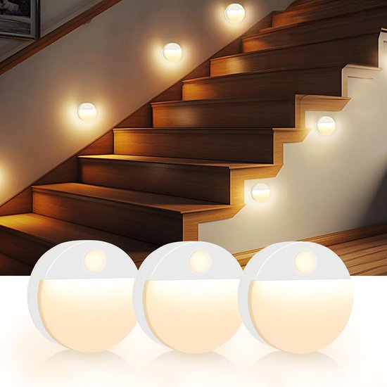 Draadloze Ledlamp - 3 Stuks - Nachtlampje - ledlamp met Bewegingsensor - Dag & Nacht Sensor - Usb Oplaadbaar - Kastverlichting - Warm - Batterij niet inbegrepen - Batterij niet inbegrepen - Wit