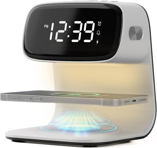 Draadloze snellader — digitale wekker — intelligente lamp uit de hoofdeinde van het bed - drie kleuren -huiskamer - hoofdeinde - nachtlamp voor zware slapeloosheid - verstelbare nachtlamp - wit van Merkloos