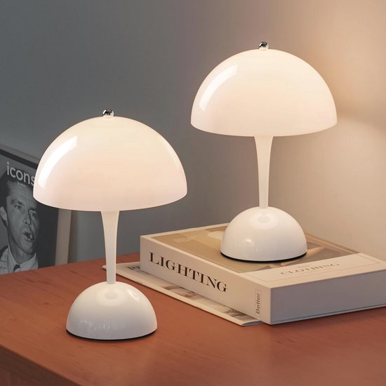 Draadloze Tafellampen Set van 2 - Draagbare Touch Paddestoel Lamp met Dimmer en Oplaadbare Nachtkastje Lamp voor Kinderen van Merkloos