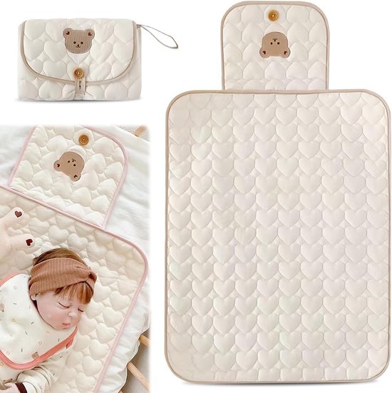 Draagbaar Aankleedkussen - 70x50 cm - Verschoonmatje - katoen - Veel Ruimte & Waterbestendig - Draagbaar Verschoonkussen - Kraamcadeau - Babyverschoonmatje - Napper - Reisaankleedset - Thuis & Reizen - Voor pasgeboren meisjes en jongens - Wit
