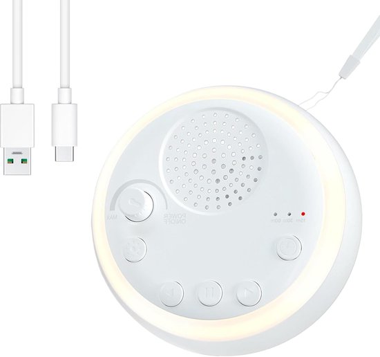 Draagbare baby-witte ruismachine, ruismachine met 16 rustgevende muziekgeluiden en nachtlampje, 3 timerinstellingen, oplaadbaar, slaapgeluidsmachine voor kinderen en volwassenen van Masuzzy