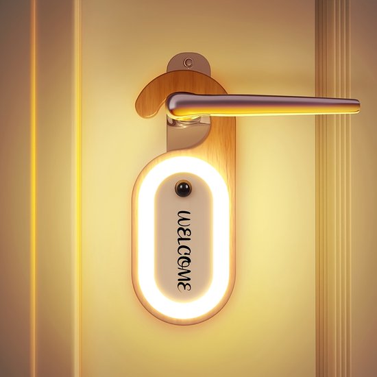 Draagbare deursensorlamp met memobord en stickers. Deze oplaadbare houten LED-lamp geeft warm licht en is perfect Geschikt voor het verlichten van slaapkamers en badkamers. van Merkloos