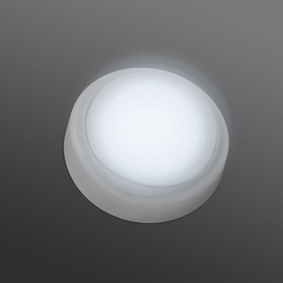 Draagbare LED nachtlamp met drukknop - kinderlamp op batterijen (2x AA) - eenvoudig in gebruik - ideaal voor binnen - zachte witte verlichting - 10 cm diameter [20269] van Merkloos