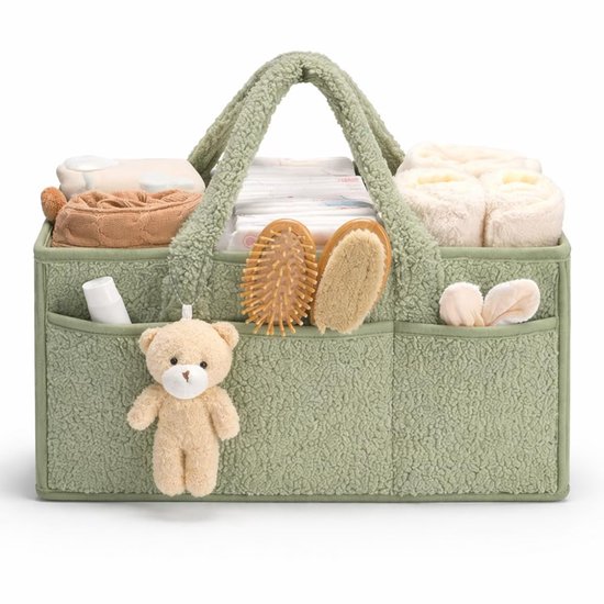 Draagbare organizer voor babyluiers met handvat – cadeaumand voor babyshower (jongen & meisje) – opbergmand voor luiers en babydoekjes – benodigdheden voor pasgeborenen