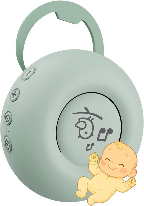 Draagbare Witruismachine voor Baby – Geluidsapparaat met 20 Kalmerende Geluiden – Huilensor – Timer – USB-C – Witte/Roze/Bruine Ruis – Slaapliedjes en Natuurgeluiden – Groen