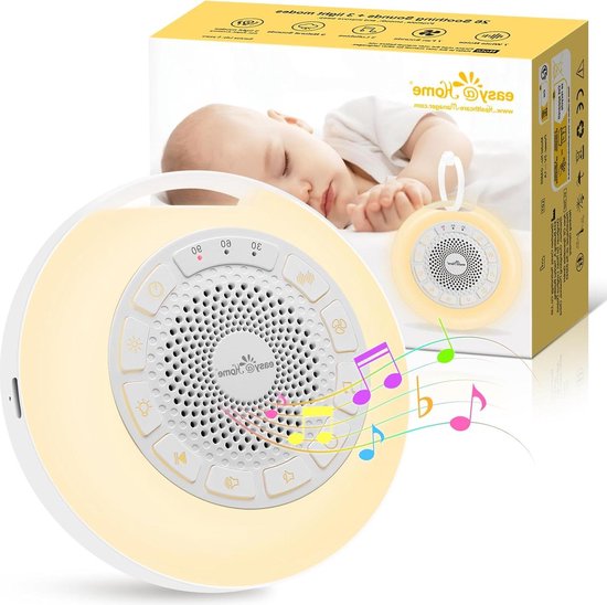 Draagbare Witte Ruis Machine voor Baby's - Slaaphulp met Nachtlampje, 26 Slaapliedjes en Natuurgeluiden, 3 Timerinstellingen, 7 Kleurrijke Verlichting en USB van Homedics