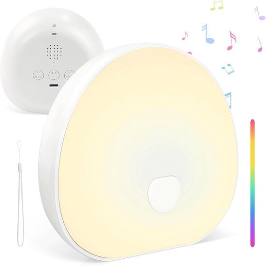 Draagbare witte ruismachine, 7-kleurig babynachtlampje, rustgevende muziek, timer, oplaadbare batterij, USB-C-poort, witte ruismachine voor volwassenen en baby's van Dreamegg