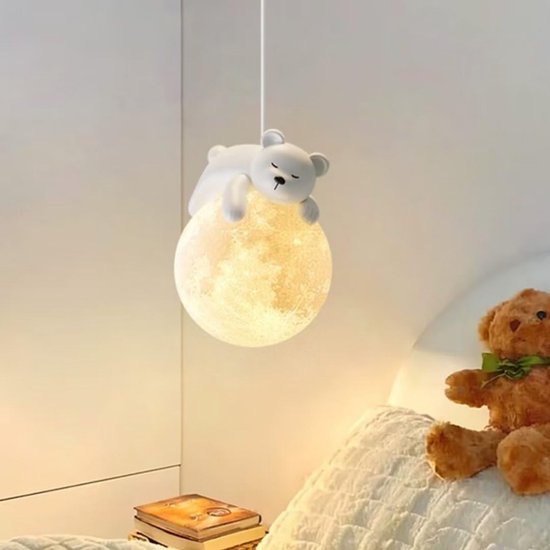 Dromerige Beer en Maan Hanglamp – 3D Nachtlamp voor Kinderkamer en Slaapkamer van Zavelo