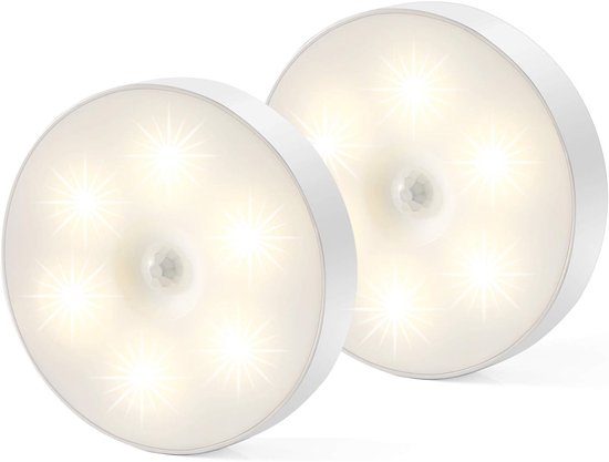 Dussdote LED-nachtlampje - Magnetische binnenlamp met bewegingssensor - met draadloze sensor - Oplaadbaar via USB - Wordt geleverd met extra kleefpad - Plakt overal - Warm wit licht - 2-pack van Dussdote