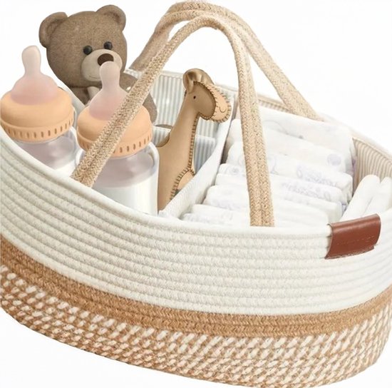 Dutchers.® Luier Organizer - Baby Organizer - Netjes & Overzichtelijk - Praktisch & Compact - Baby Opbergmand - Ideaal voor in de Babykamer & Woonkamer - Alles Bij de Hand - Kraamcadeau - Cadeau voor Babyshower - Commode Mandje - 38 x 25 x 17cm