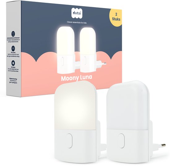 Dutsi - Moony Luna - Nachtlampje Stopcontact - Met Dag/Nacht Sensor - Dimbaar in 3 Standen - Voor Baby, Kind & Volwassenen - Warm Wit LED Licht – 2-pack van Merkloos