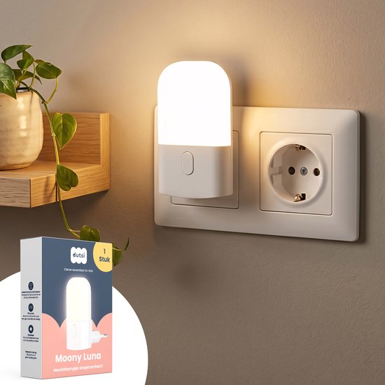 Dutsi - Nachtlampje Stopcontact - Dag & Nacht Sensor - 3x Dimbaar - 1 stuk - Voor Baby, Kind en Volwassenen