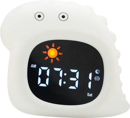 Dutsi - Slaaptrainer Kinderen - Sleepy Luna - Dino - Met Wekker, Witte Ruis & Nachtlampje - Helpt bij een Gezond Slaapritme van Dutsi