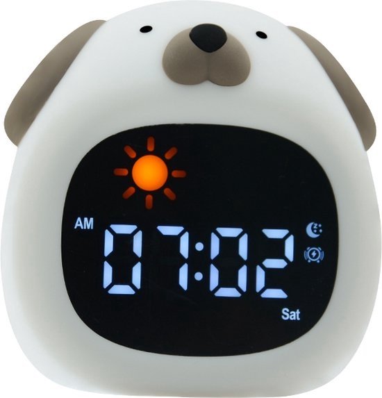 Dutsi - Slaaptrainer Kinderen - Sleepy Luna - Hondje - Met Wekker, Witte Ruis & Nachtlampje - Helpt bij een Gezond Slaapritme van Dutsi