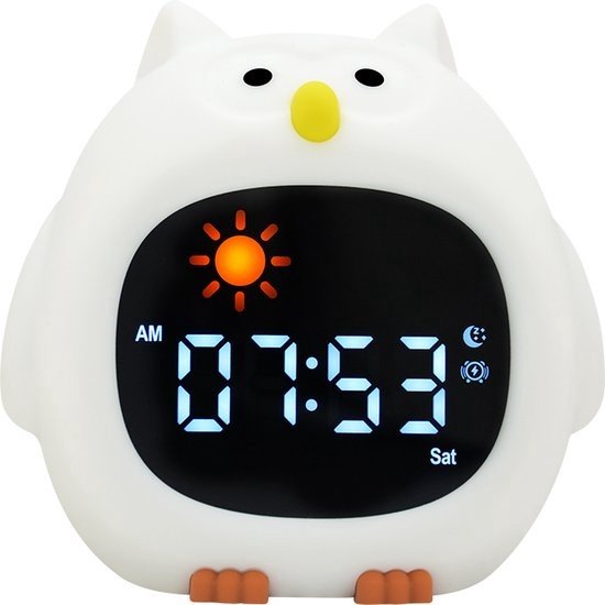 Dutsi - Slaaptrainer Kinderen - Sleepy Luna - Uil - Met Wekker, Witte Ruis & Nachtlampje - Helpt bij een Gezond Slaapritme van Dutsi